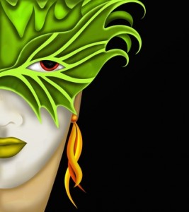 donna con maschera verde